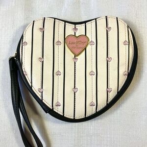 Betsey Johnson Vintage Heart Shaped Wristlet, Cream/Black & Pink, EUC